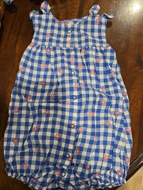 Carter's Blue and White Gingham Floral Infant Romper